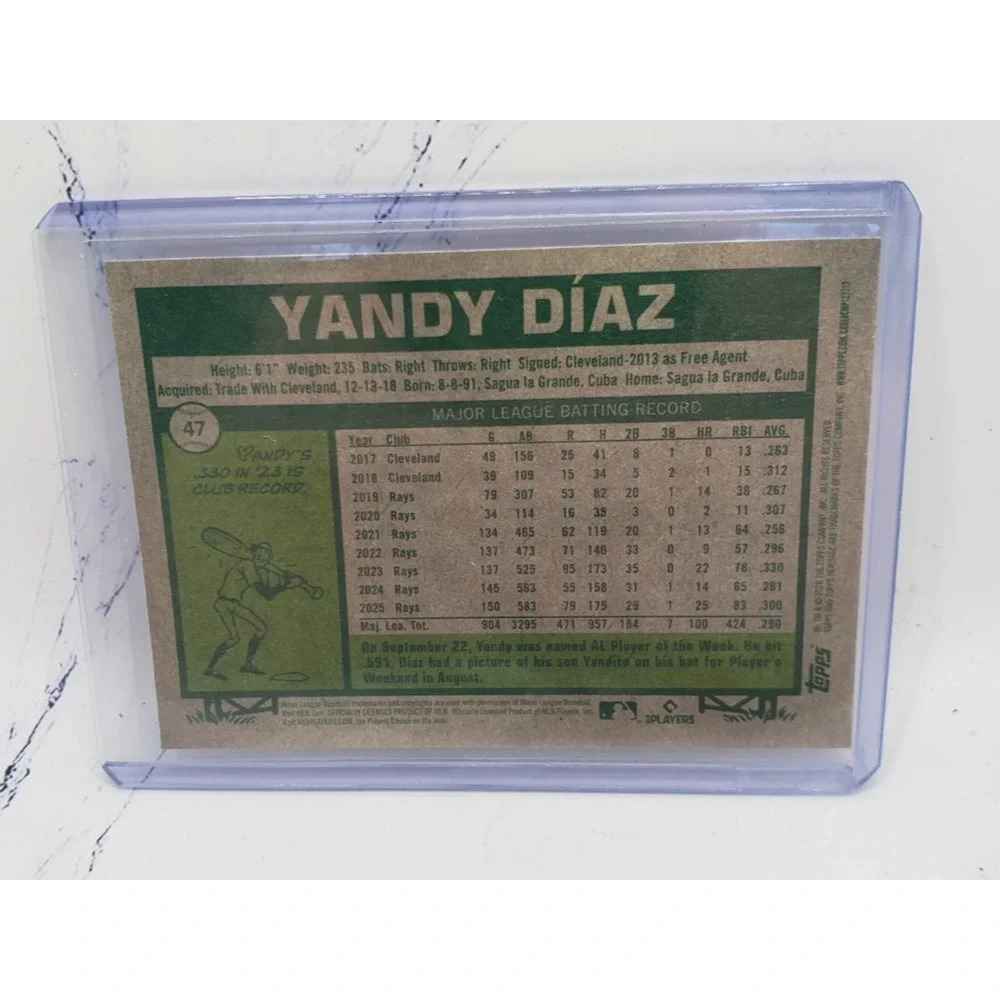 2026 Topps Heritage Yandy Diaz Purple Border #47 Tampa Bay Rays